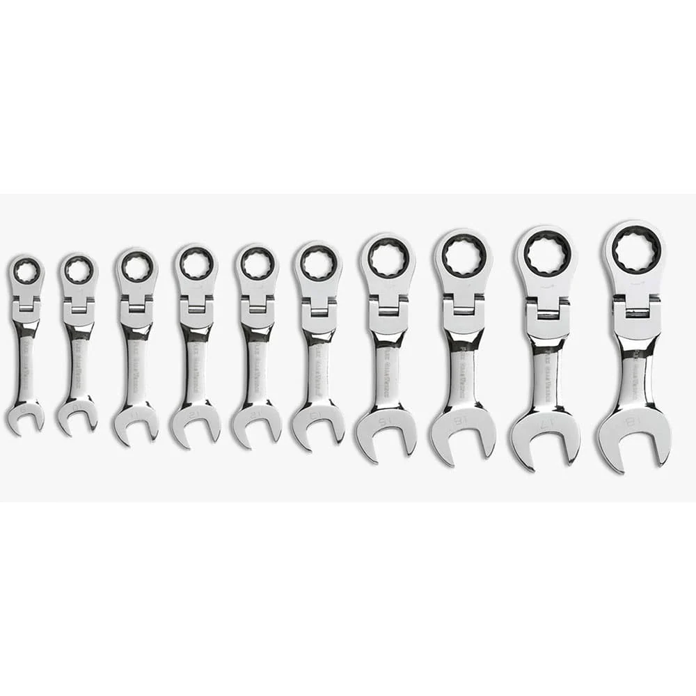 GearWrench 9550 10 Pc. 72-Tooth 12 Point Stubby Flex Head Ratcheting Combination Metric Wrench Set - Moutools