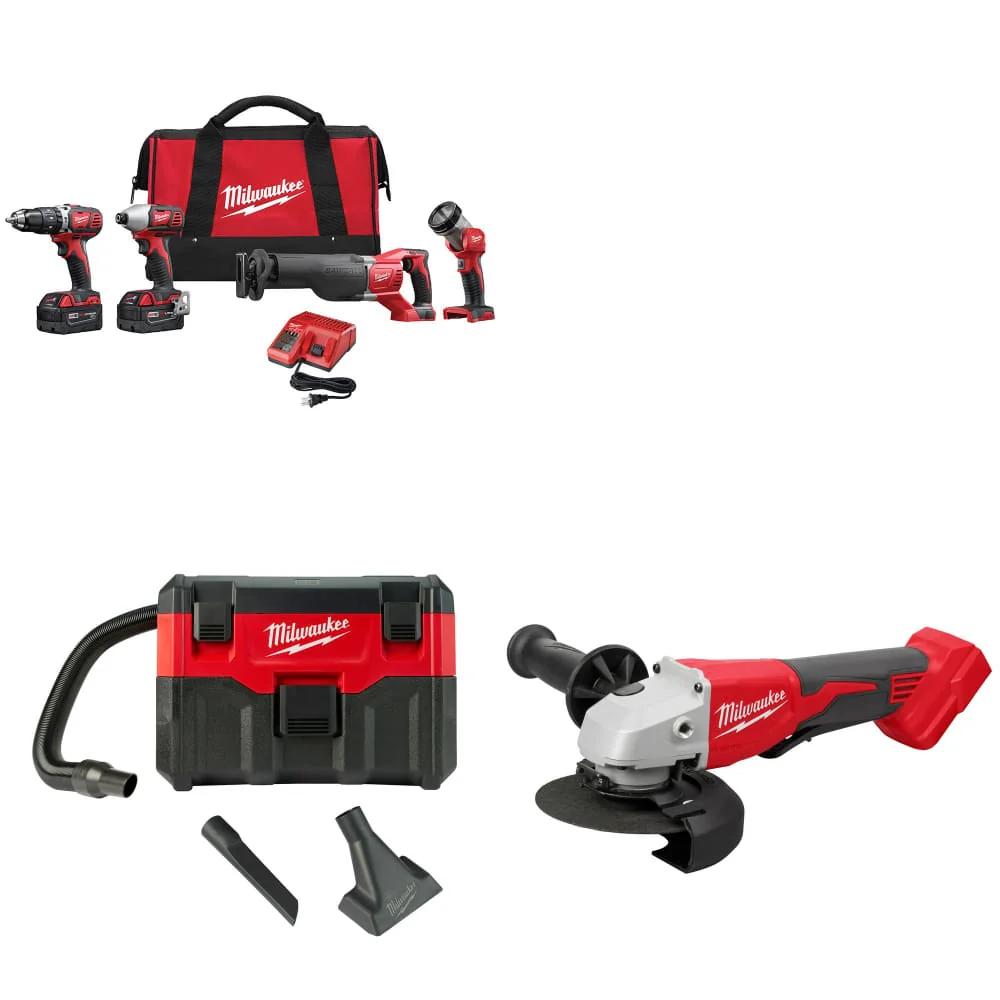 Milwaukee 2696-24 M18 4-Tool Combo Kit W/ FREE 0880-20 18V Vacuum & Grinder - Moutools