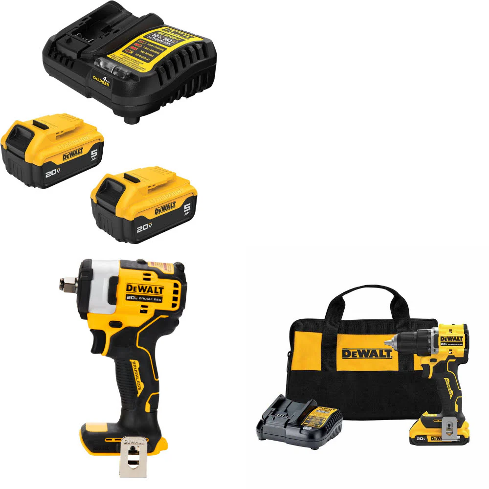 DeWalt DCB205-2C 20V Starter Kit W/ DCF911B 20V Impact Wrench & Drill/Driver Kit - Moutools