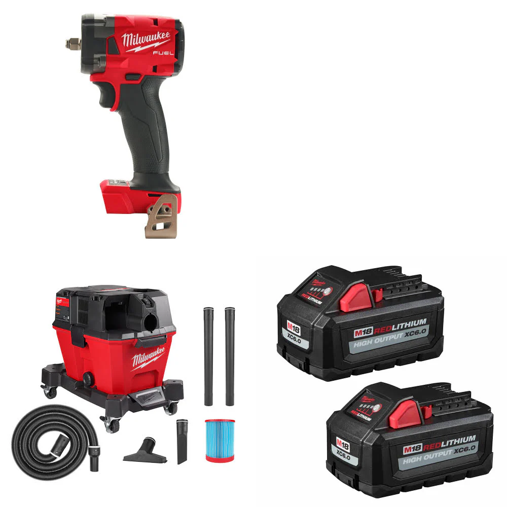 Milwaukee 2854-20 M18 Impact Wrench W/ 0910-20 M18 Vacuum & FREE Battery 2 Pack - Moutools