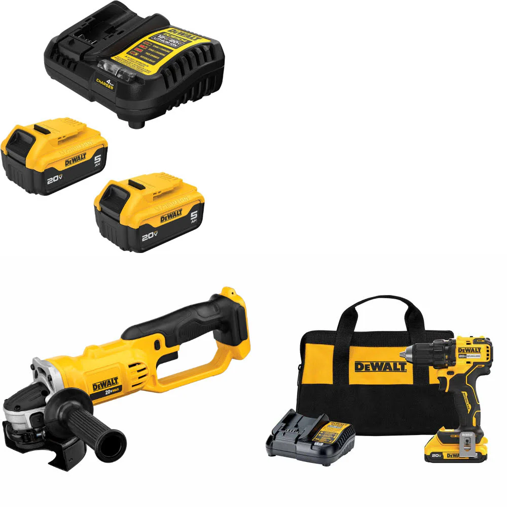 DeWalt DCB205-2C 20V MAX Starter Kit W/ DCG412B Cut-Off Tool & Drill/Driver Kit - Moutools