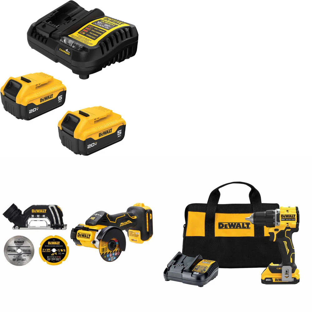 DeWalt DCB205-2C 20V Starter Kit W/ DCS438B 20V Cut-Off Tool & Drill/Driver Kit - Moutools