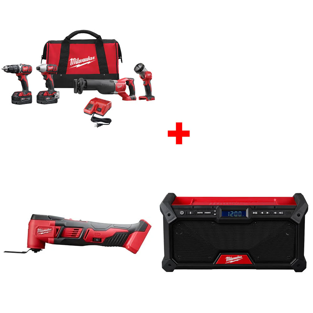 Milwaukee 2696-24 M18 4-Tool Combo Kit W/ FREE 2626-20 18V Multi-Tool & Radio - Moutools
