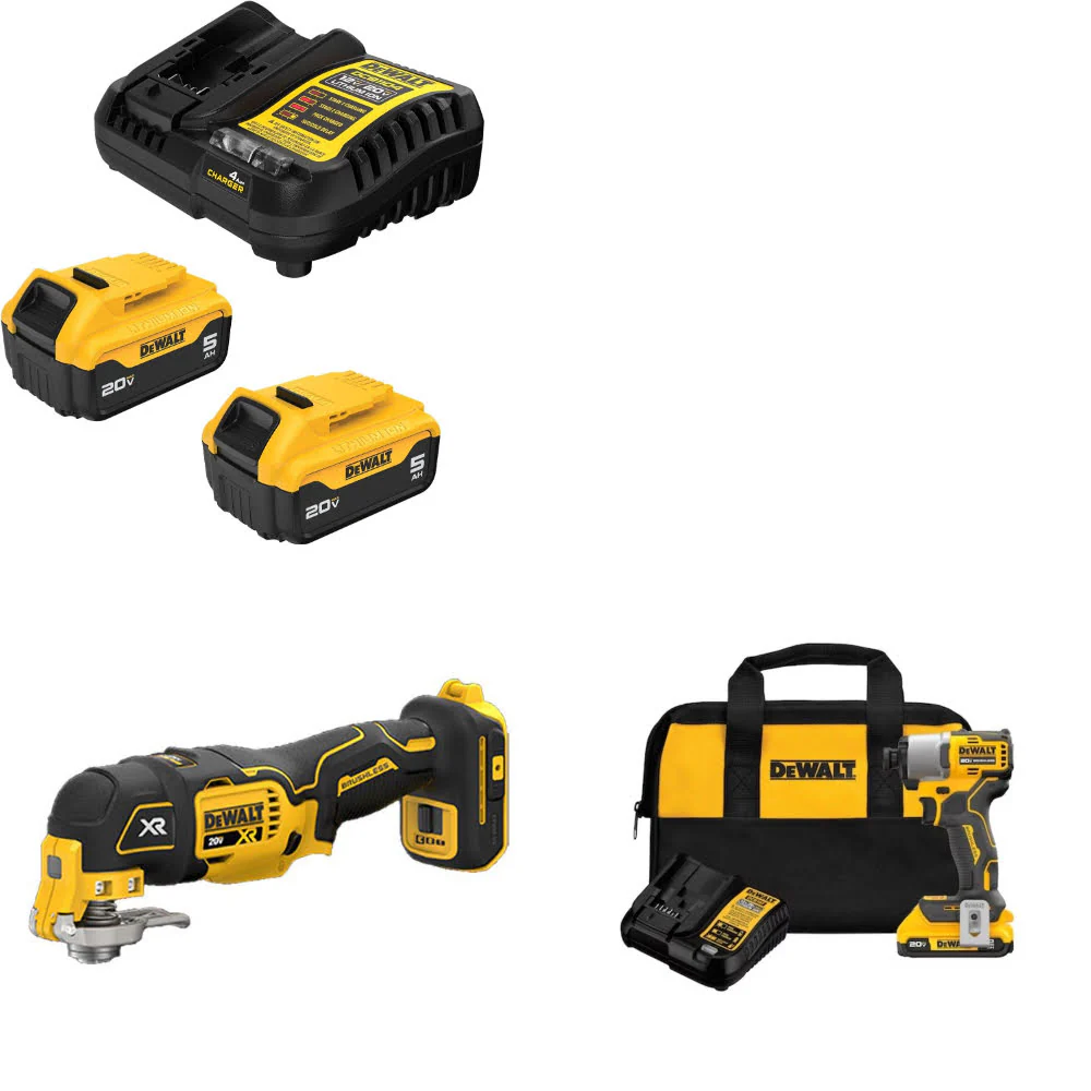 DeWalt DCB205-2C 20V Starter Kit W/ DCS356B 20V Multi-Tool & Impact Driver Kit - Moutools