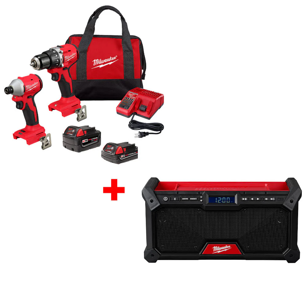 Milwaukee 3693-22CX M18 2-Tool Combo Kit W/ FREE 2952-20 M18 Jobsite Radio - Moutools