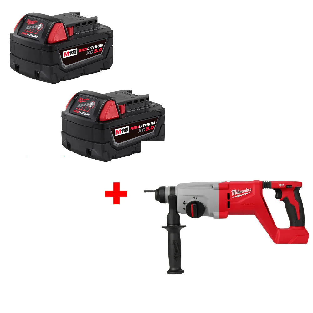 Milwaukee 48-11-1852 M18 XC5.0 Battery-2 Pack W/ FREE 2613-20 M18 Rotary Hammer - Moutools