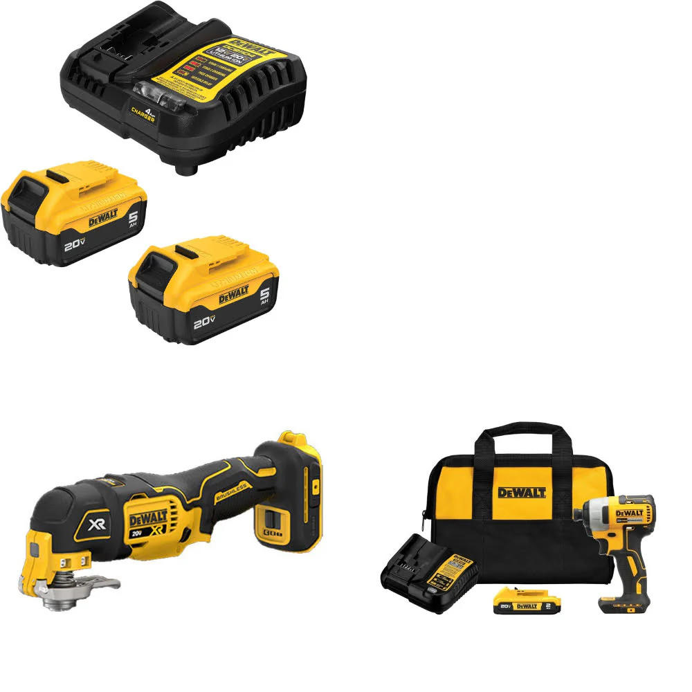 DeWalt DCB205-2C 20V Starter Kit W/ DCS356B 20V Multi-Tool & Impact Driver Kit - Moutools