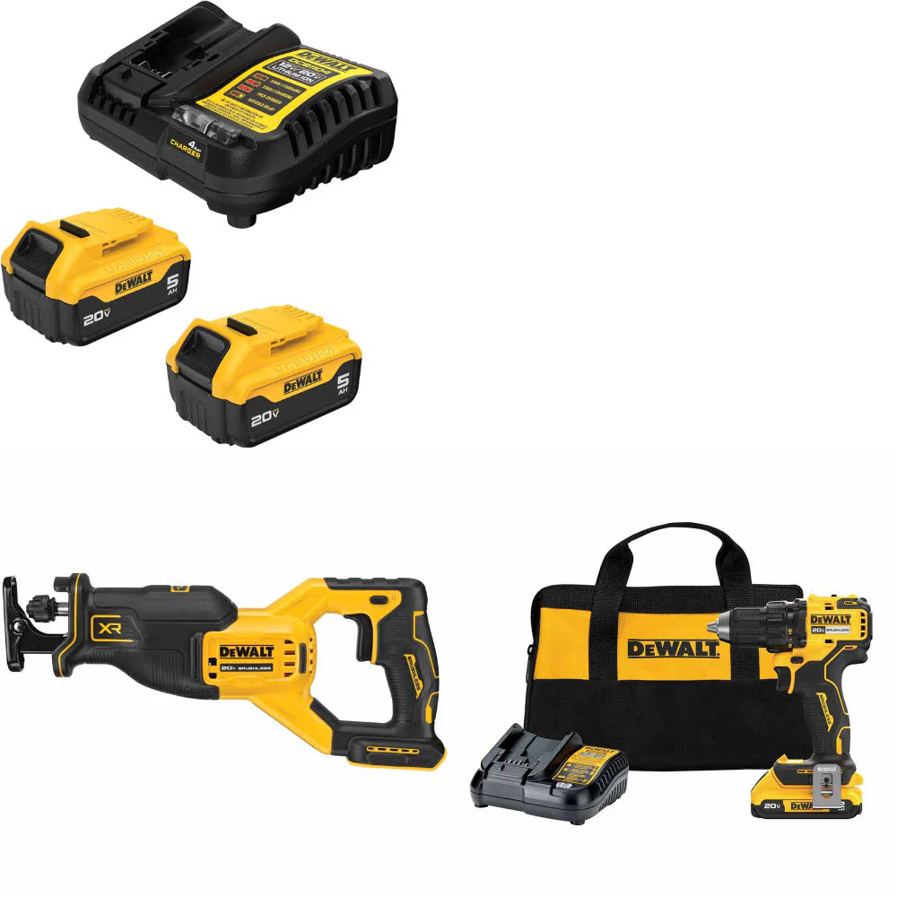 DeWalt DCB205-2C 20V MAX Starter Kit W/ DCS382B 20V Recip Saw & Drill/Driver Kit - Moutools