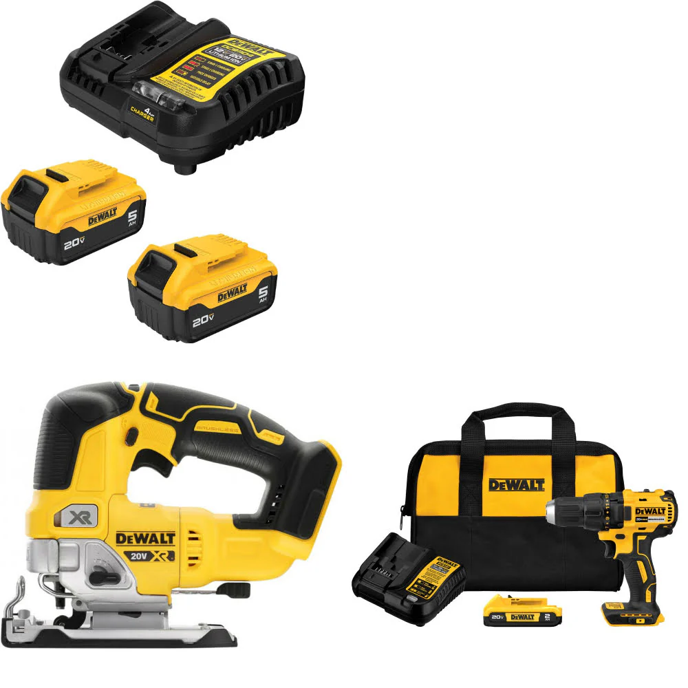 DeWalt DCB205-2C 20V Max Starter Kit W/ DCS334B 20V Jig Saw & Drill/Driver Kit - Moutools