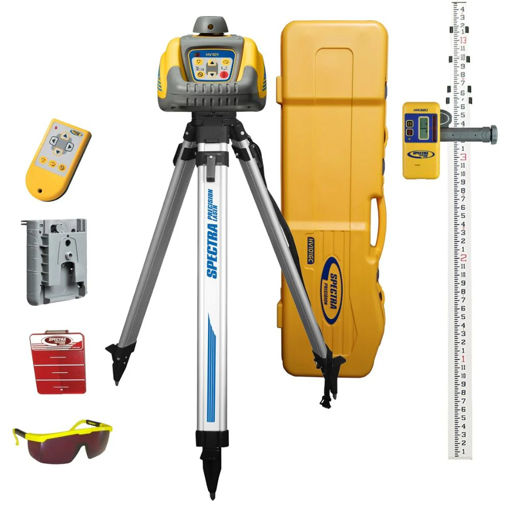 Spectra HV101GC-2 Self-Leveling Rotary Laser w/ HR320 Receiver, Tripod & Rod (Inches) - Moutools