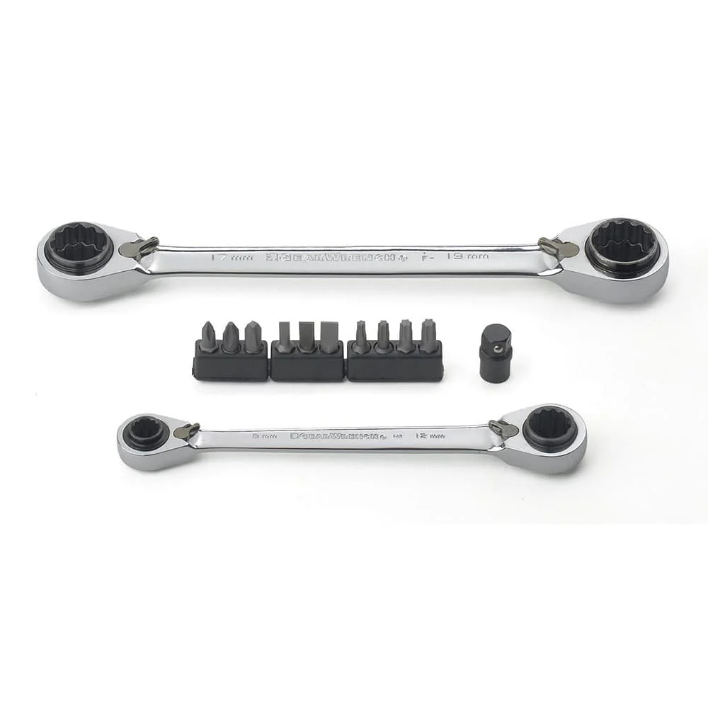 GearWrench 85210D 13 Pc. 72-Tooth 12 Point QuadBox Reversible Ratcheting Metric Wrench and Bit Set - Moutools