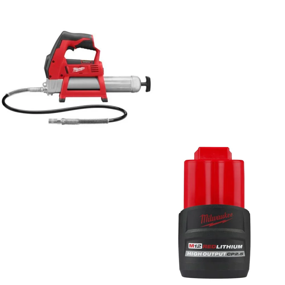 Milwaukee 2446-20 M12 Grease Gun (Bare Tool) W/ FREE 48-11-2425 M12 Battery Pack - Moutools