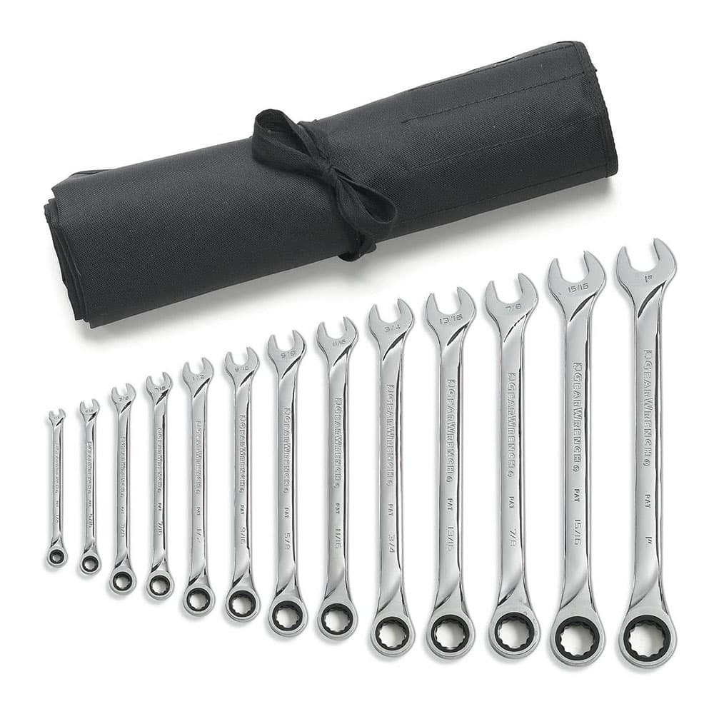 GearWrench 85199R 13 Pc. 72-Tooth 12 Point XL Ratcheting Combination SAE Wrench Set with Tool Roll - Moutools