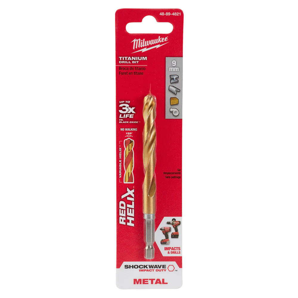 Milwaukee 48-89-4821 9mm Metric Titanium SHOCKWAVE™ Red Helix Bit - Moutools