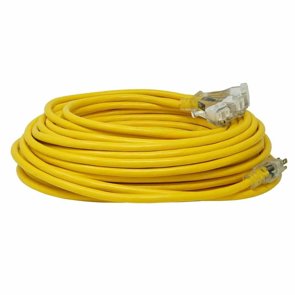 Southwire 4389SW8802 100' SJTW 10/3 Tritap Extension Cord w/ Power Light Indicator, Yellow - Moutools