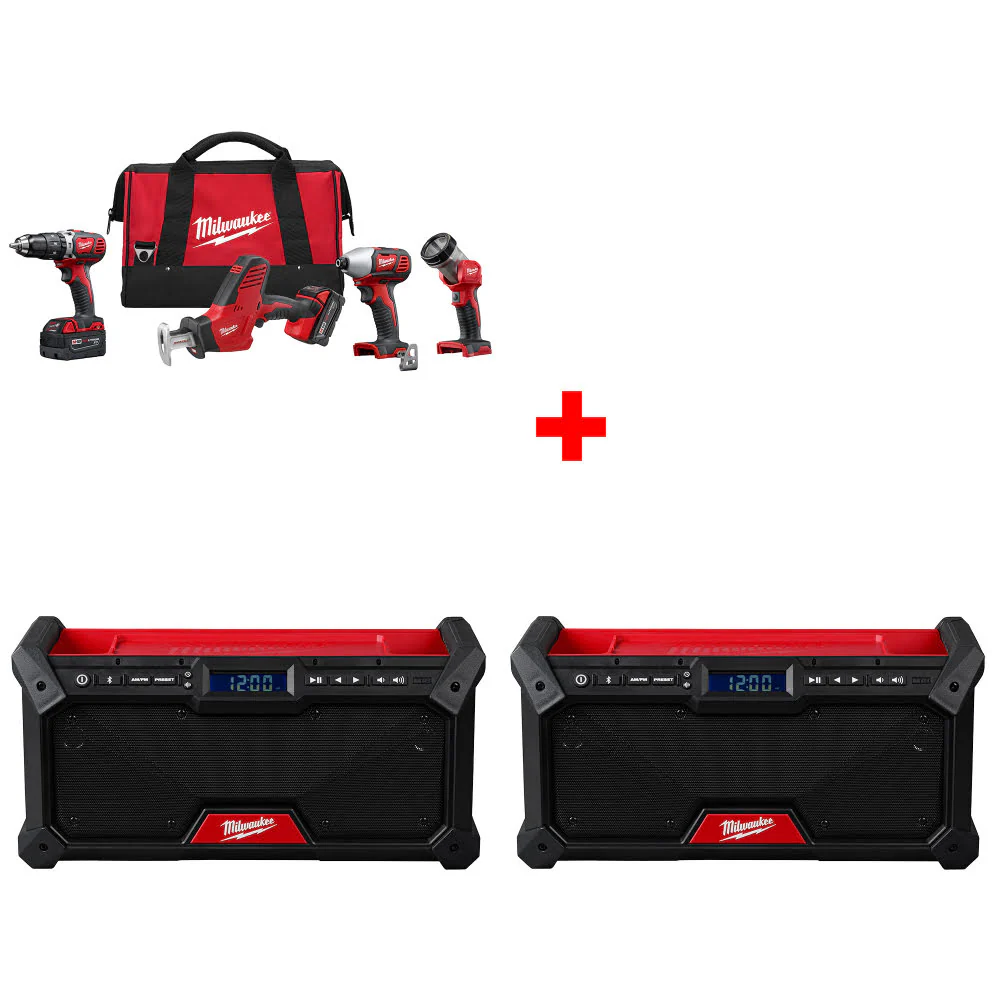 Milwaukee 2695-24 M18 4-Tool Combo Kit W/ FREE 2952-20 M18 Jobsite Radio-2 Pack - Moutools