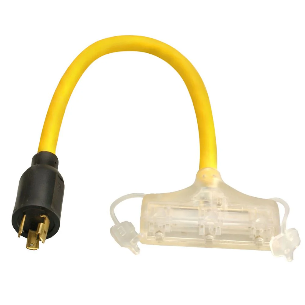 Southwire 90848802 2' Adapter Male Twist Lock to Female U Ground 3-Outlet, Tri Tap 12/3, W/Lit End 09084 - Moutools