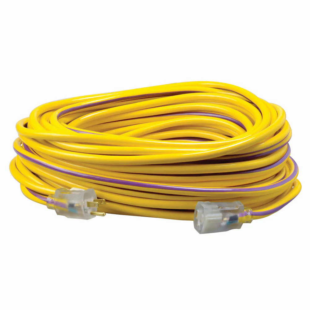 Southwire 2549SW0022 12/3 100' SJTW Yellow/Purple Extension Cord with Lighted End - Moutools