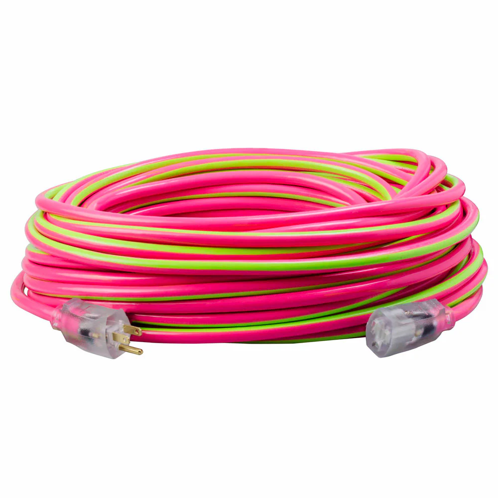 Southwire 2549SW0077 12/3 100' SJTW Pink/Green Extension Cord with Lighted End - Moutools