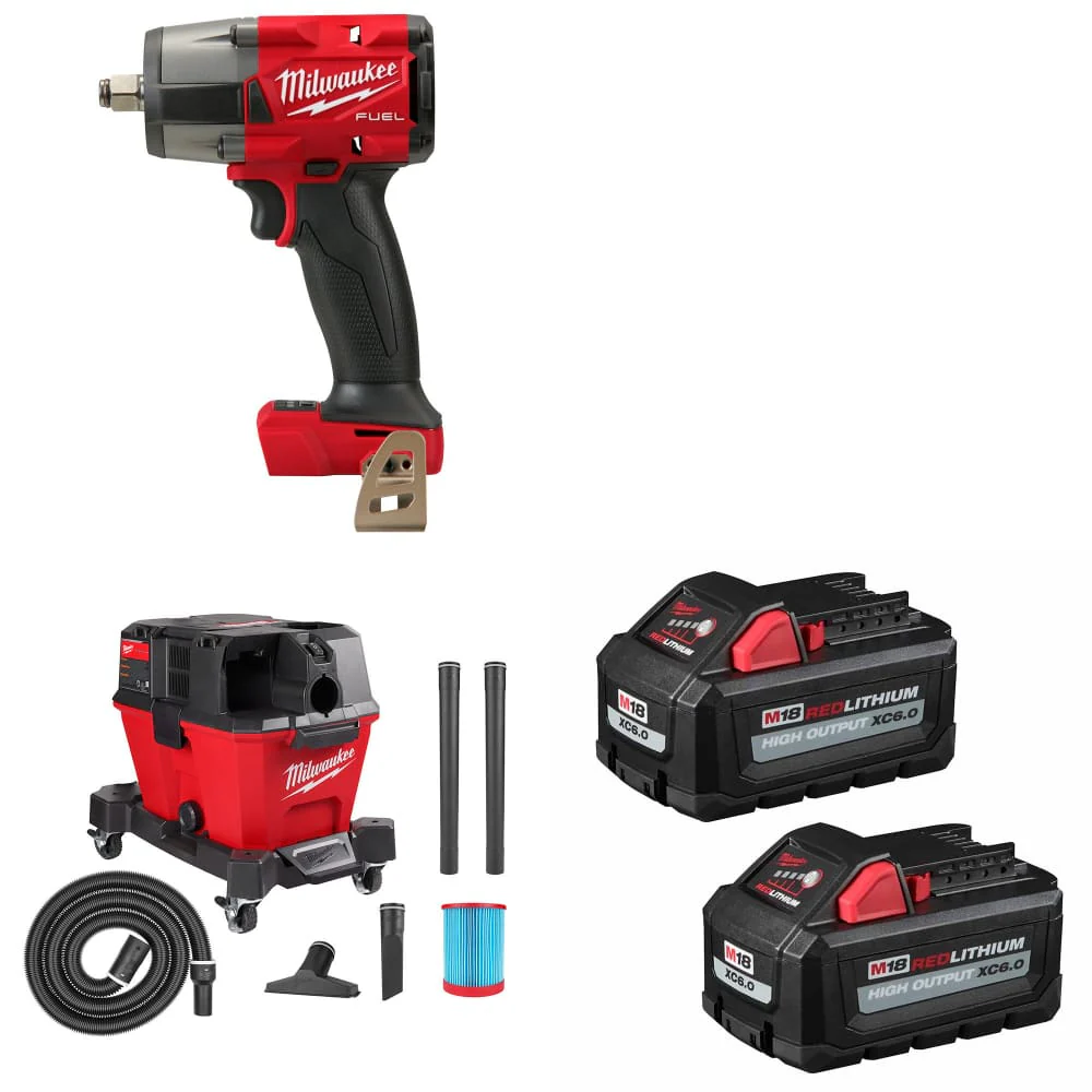 Milwaukee 2962-20 M18 FUEL Impact Wrench W/ 0910-20 Vacuum & FREE Battery-2Pk - Moutools