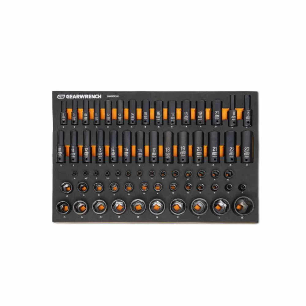Gearwrench GWMSISKMM 66 Pc. 1/4”, 3/8”, 1/2” Drive 6 Point Metric Impact Socket Set in Foam Storage Tray - Moutools