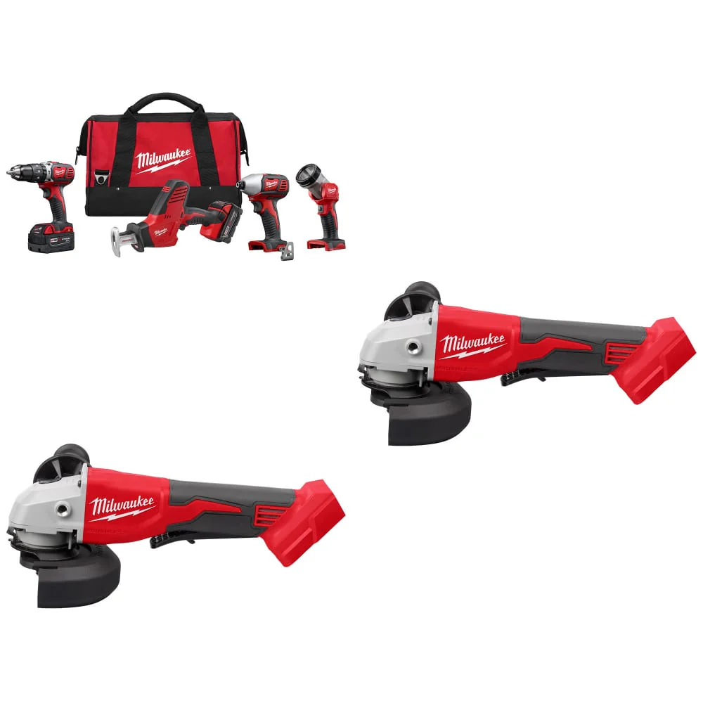 Milwaukee 2695-24 M18 4-Tool Combo Kit w/ FREE 2686-20 M18 Cut-Off Grinder, 2Pk - Moutools