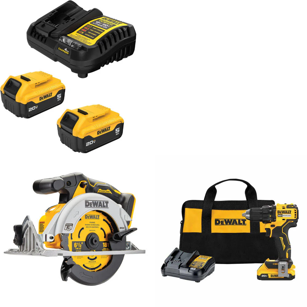DeWalt DCB205-2C 20V MAX Starter Kit W/ DCS565B 20V Circ Saw & Drill/Driver Kit - Moutools