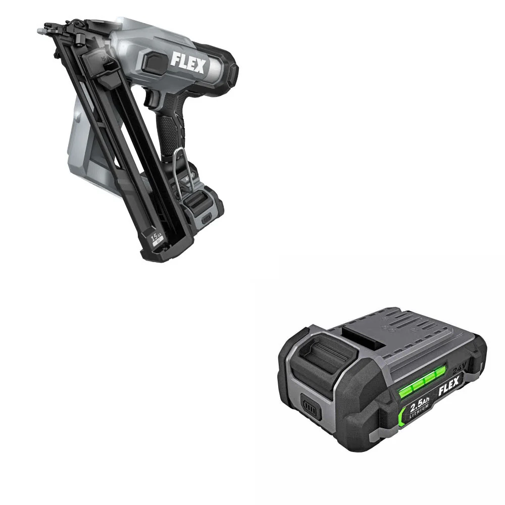 Flex FX4311B-1A 15Ga Angled Nailer Kit W/ FREE FX0111-1 24V 2.5Ah Li-Ion Battery - Moutools