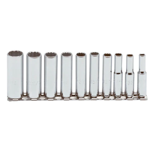 Proto J47100 1/4 Drive 10 Pc. Deep Socket Set - 12 Point - Moutools