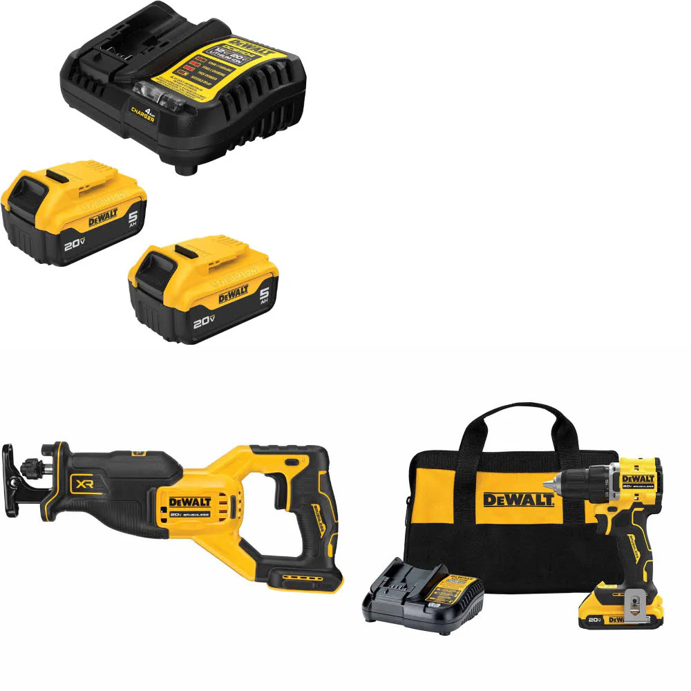DeWalt DCB205-2C 20V MAX Starter Kit W/ DCS382B 20V Recip Saw & Drill/Driver Kit - Moutools