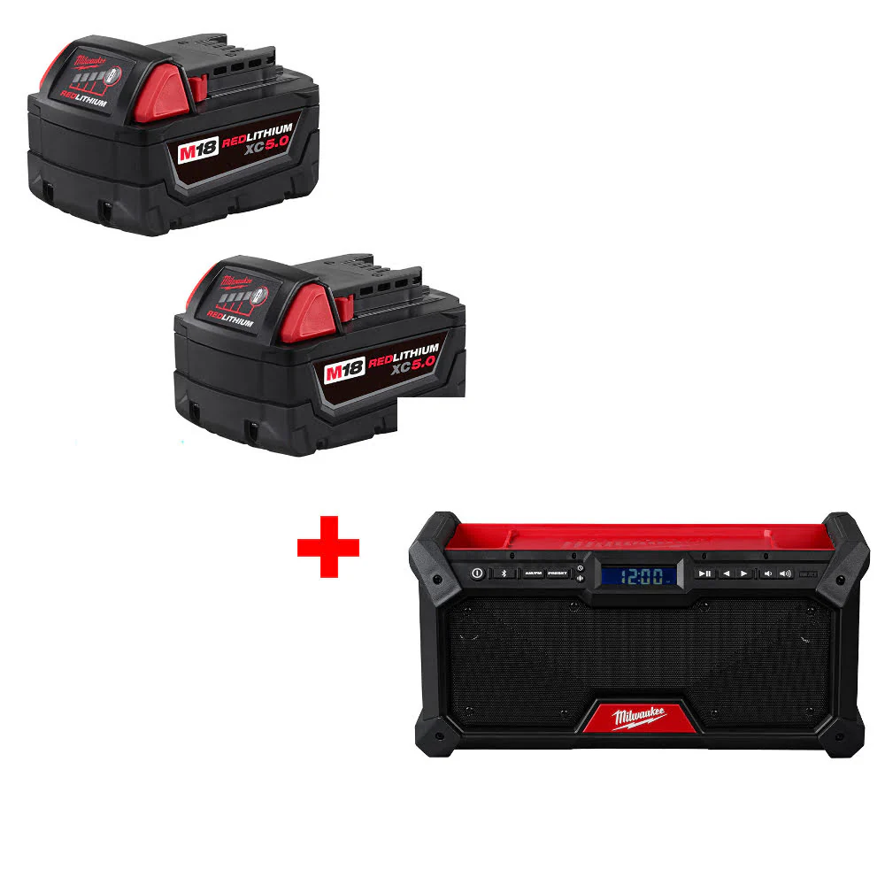 Milwaukee 48-11-1852 M18 XC5.0 Battery-2 Pack W/ FREE 2952-20 M18 Jobsite Radio - Moutools