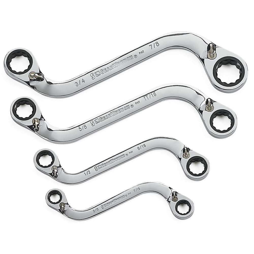 GearWrench 85399 4 Pc. 72-Tooth 12 Point Reversible S-Shape Double Box Ratcheting SAE Wrench Set - Moutools