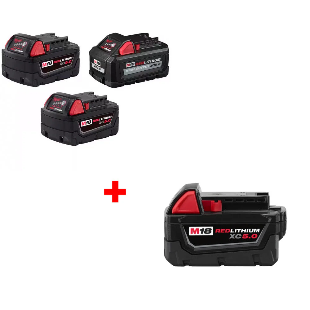 Milwaukee 48-11-1856 M18 18V Battery 3-Pack W/ FREE 48-11-1850 M18 Battery Pack - Moutools