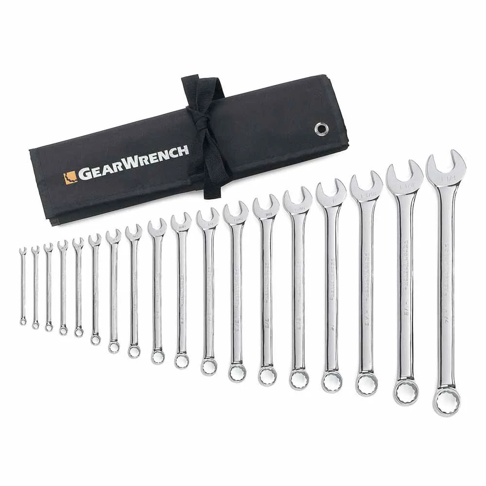 GearWrench 81917 18 Pc. 12 Point Long Pattern Combination SAE Wrench Set - Moutools