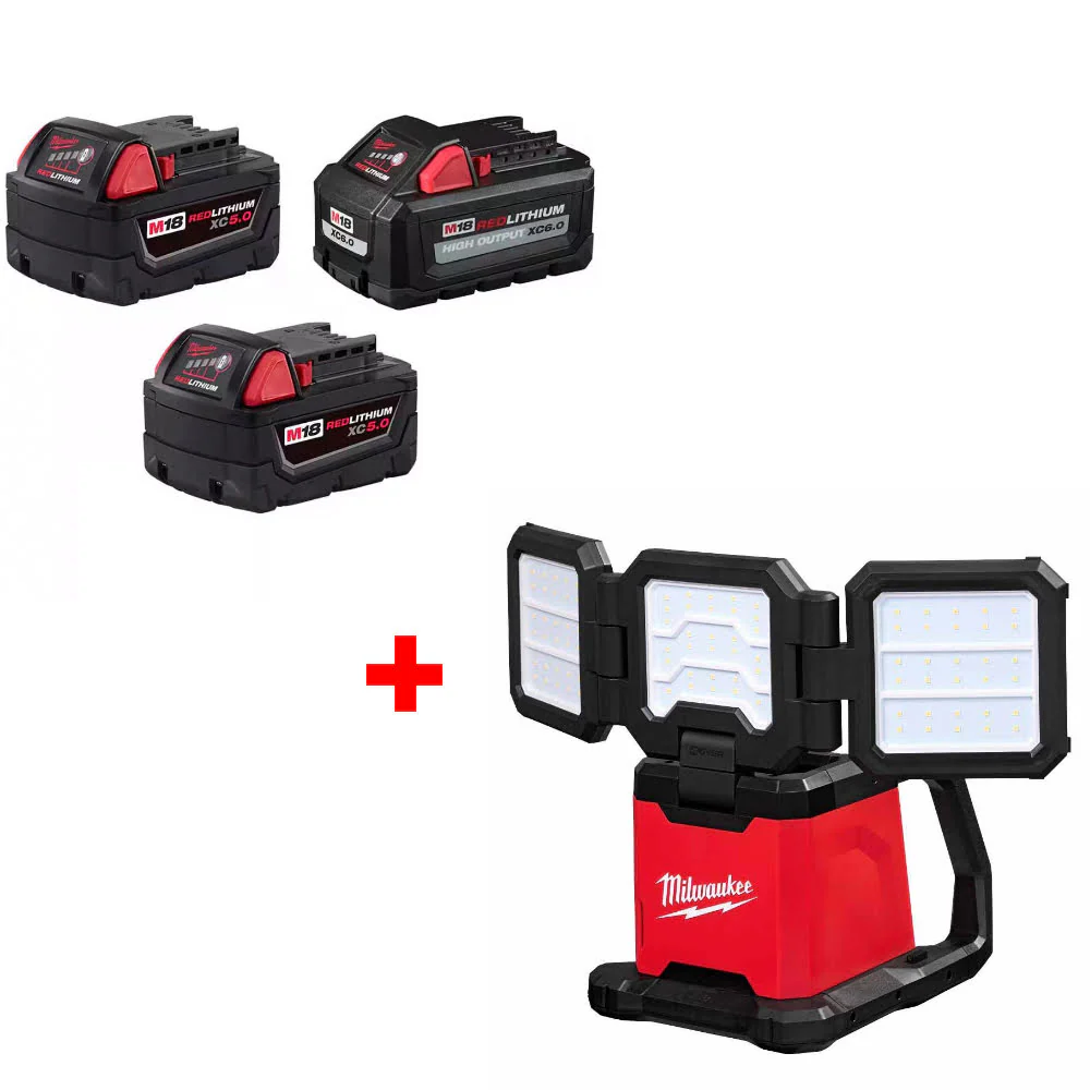 Milwaukee 48-11-1856 M18 18V Battery 3-Pack W/ FREE 2368-20 M18 Rover Light - Moutools