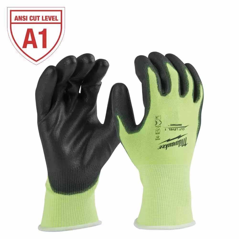 Milwaukee 48-73-8910 High Visibility Cut Level 1 Polyurethane Dipped Gloves - S - Moutools