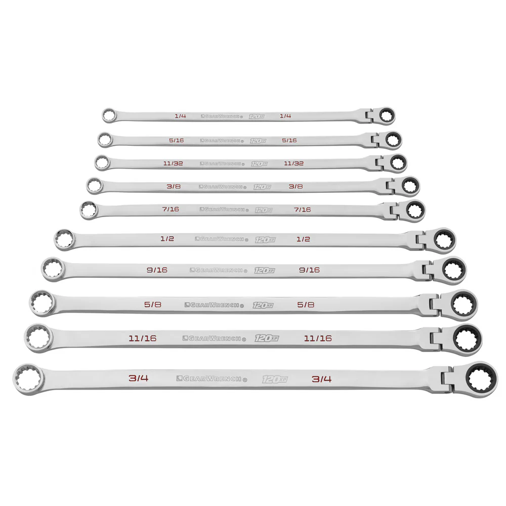 GearWrench 86142 10 Pc. 120XP Universal Spline XL Flex Head GearBox Ratcheting SAE Wrench Set - Moutools