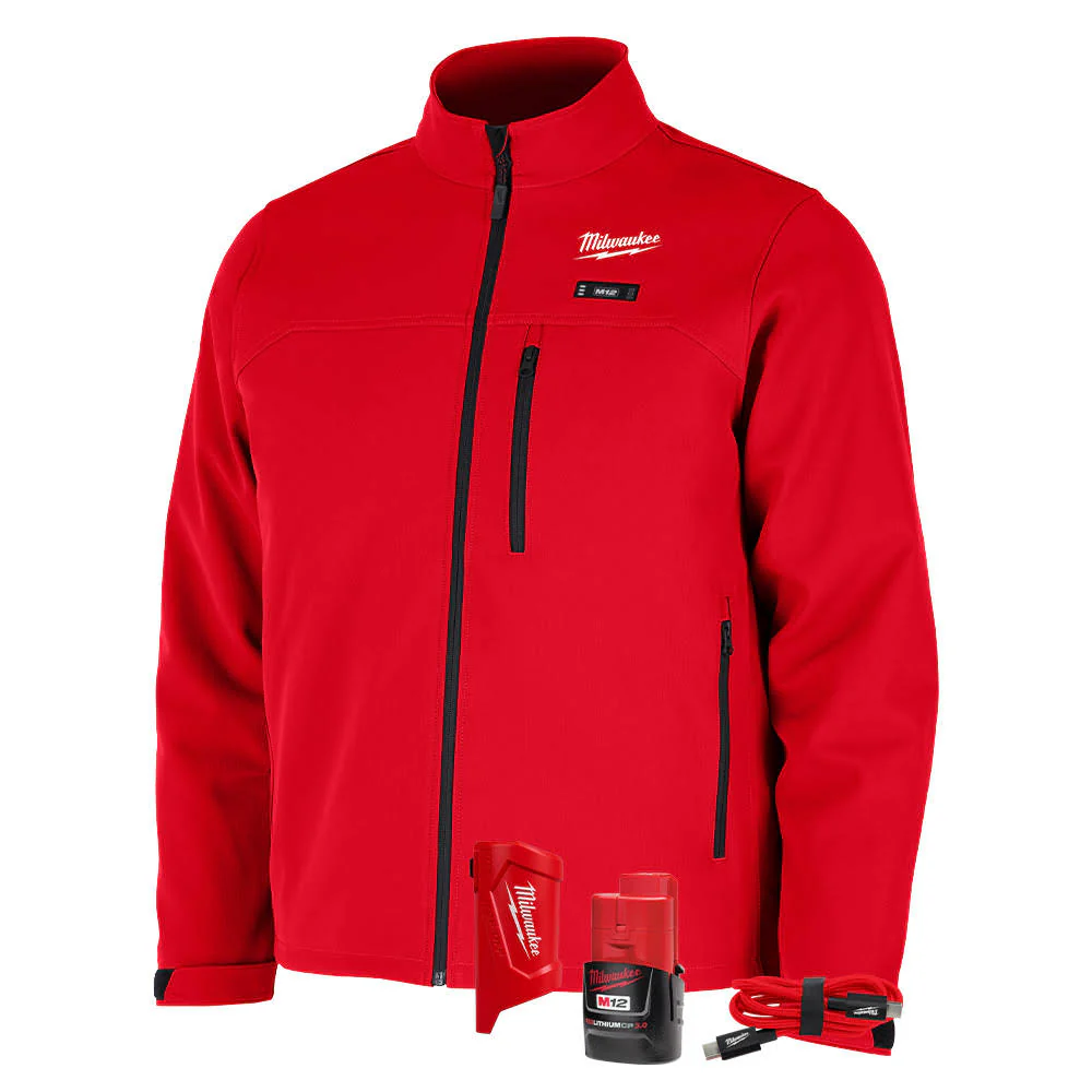Milwaukee M100R-21 M12 Heated Red Toughshell Jacket with (1) 3.0 Ah Battery and Charger - Moutools