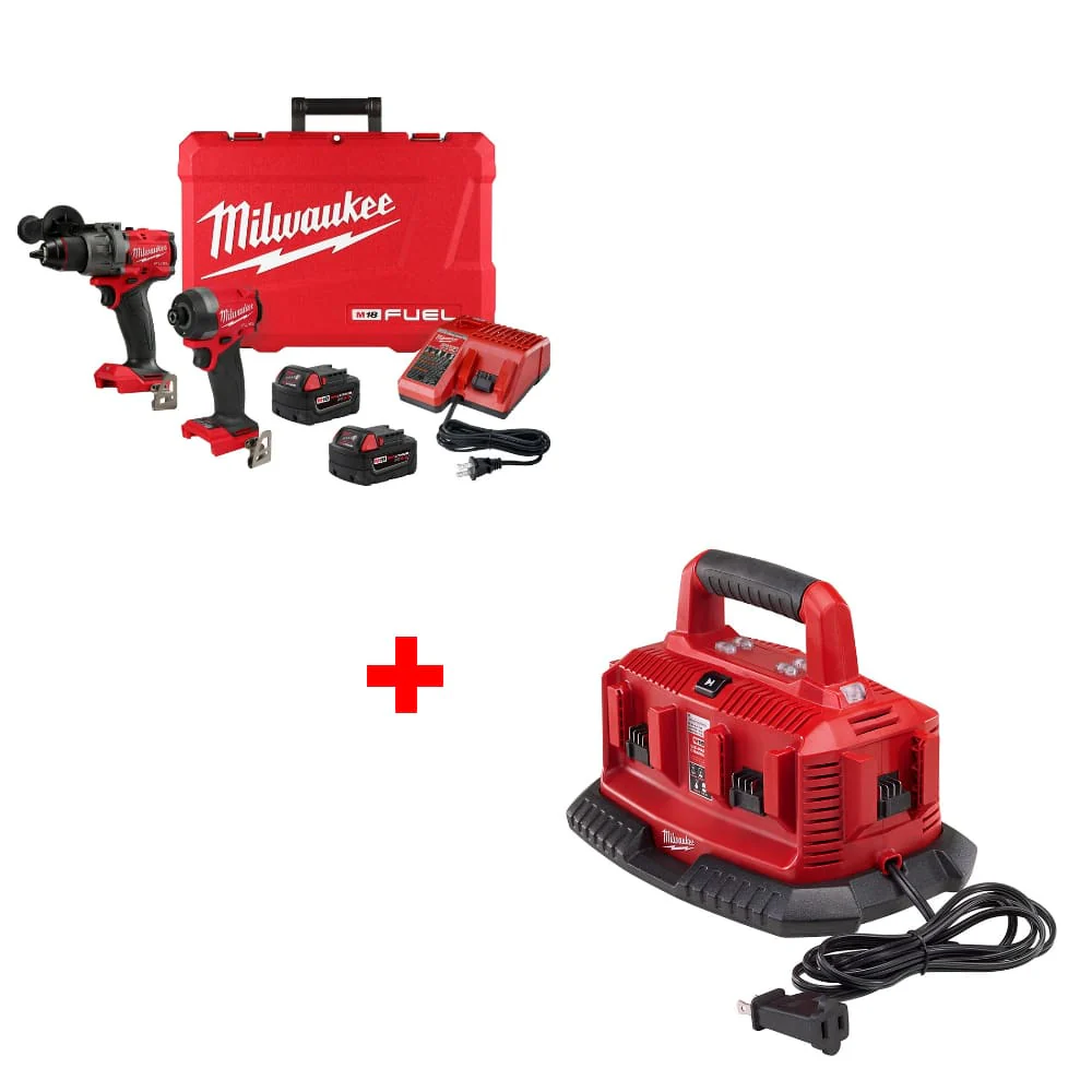 Milwaukee 3697-22 M18 FUEL 2-Tool Combo Kit w/ FREE 48-59-1806 M18 6-Pk Charger - Moutools