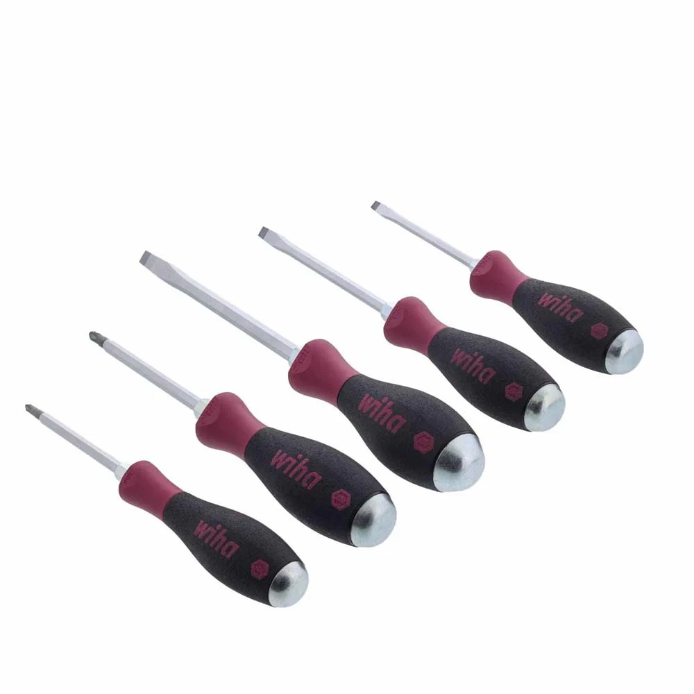 Wiha 53390 5 Piece MicroFinish XHeavy Duty Slotted and Phillips Screwdriver Set - Moutools