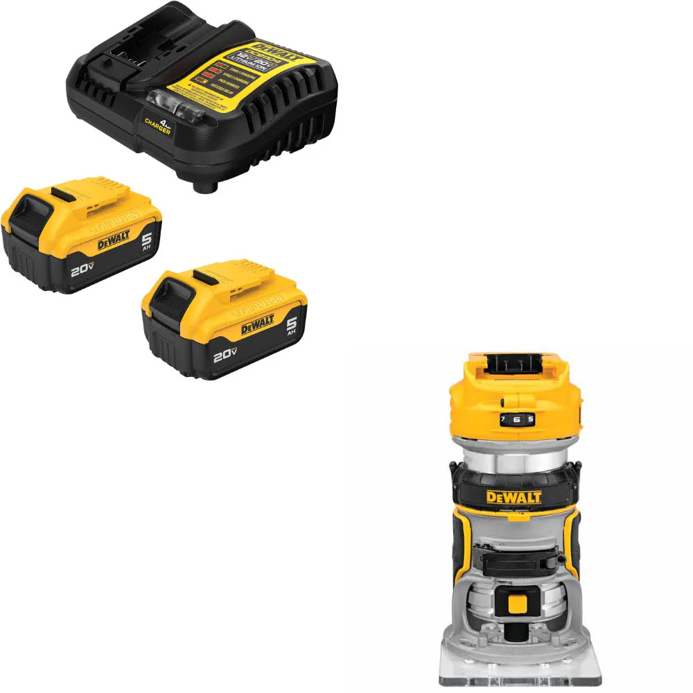 DeWalt DCB205-2C 20V MAX XR 5Ah Starter Kit W/ FREE DCW600B 20V Router, Bare - Moutools