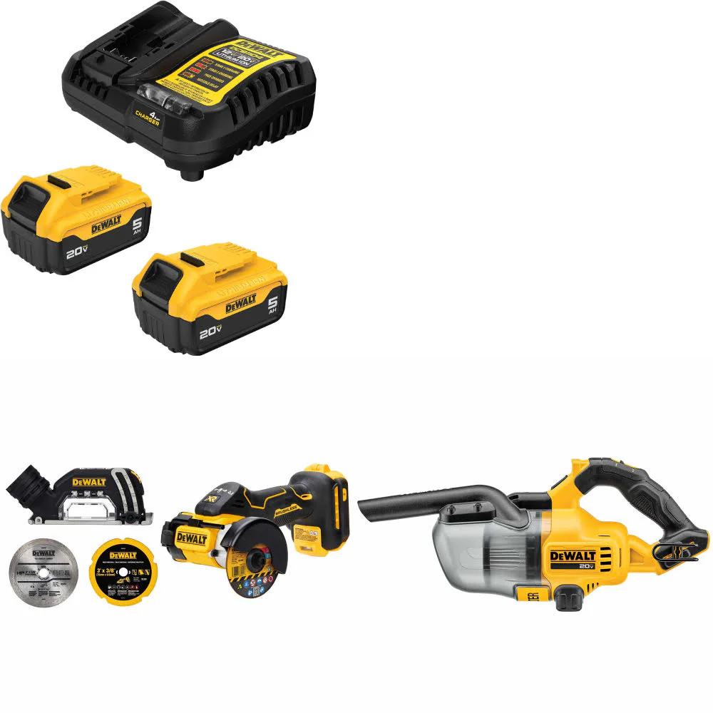 DeWalt DCB205-2C 20V Max Starter Kit W/ DCS438B 20V Cut-Off Tool & Vacuum, Bare - Moutools
