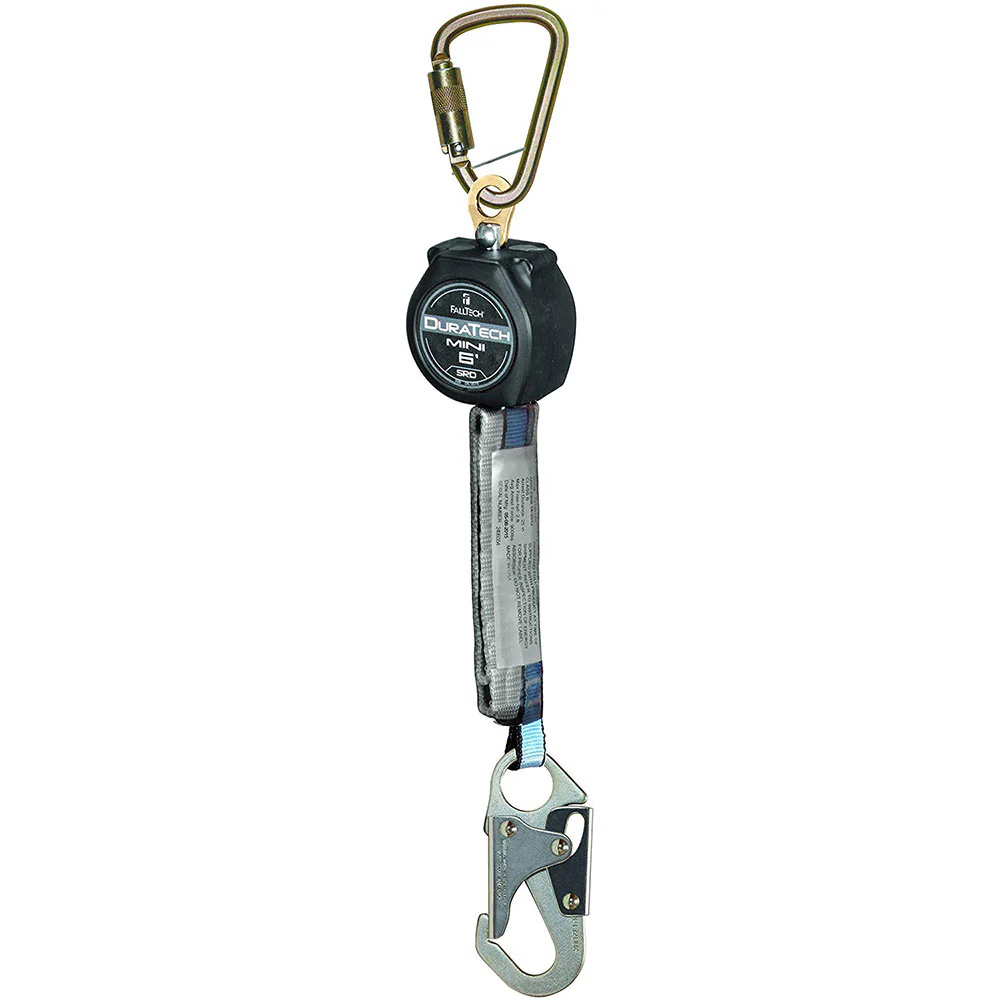 Falltech 72706SB1 6' Mini SRD Single-Leg Steel Carabiner and Steel Snap Hook - Moutools