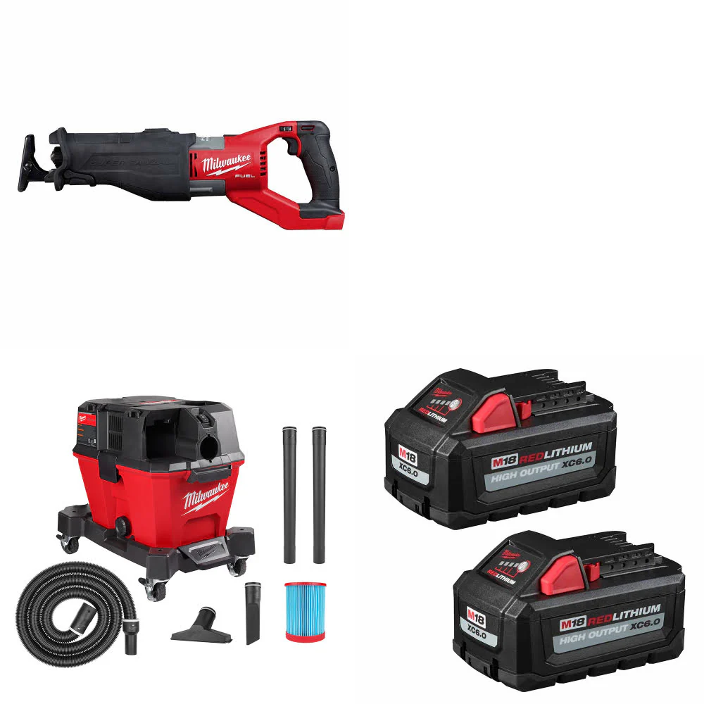 Milwaukee 2722-20 M18 FUEL SAWZALL W/ 0910-20 M18 Vacuum & FREE Battery 2 Pack - Moutools