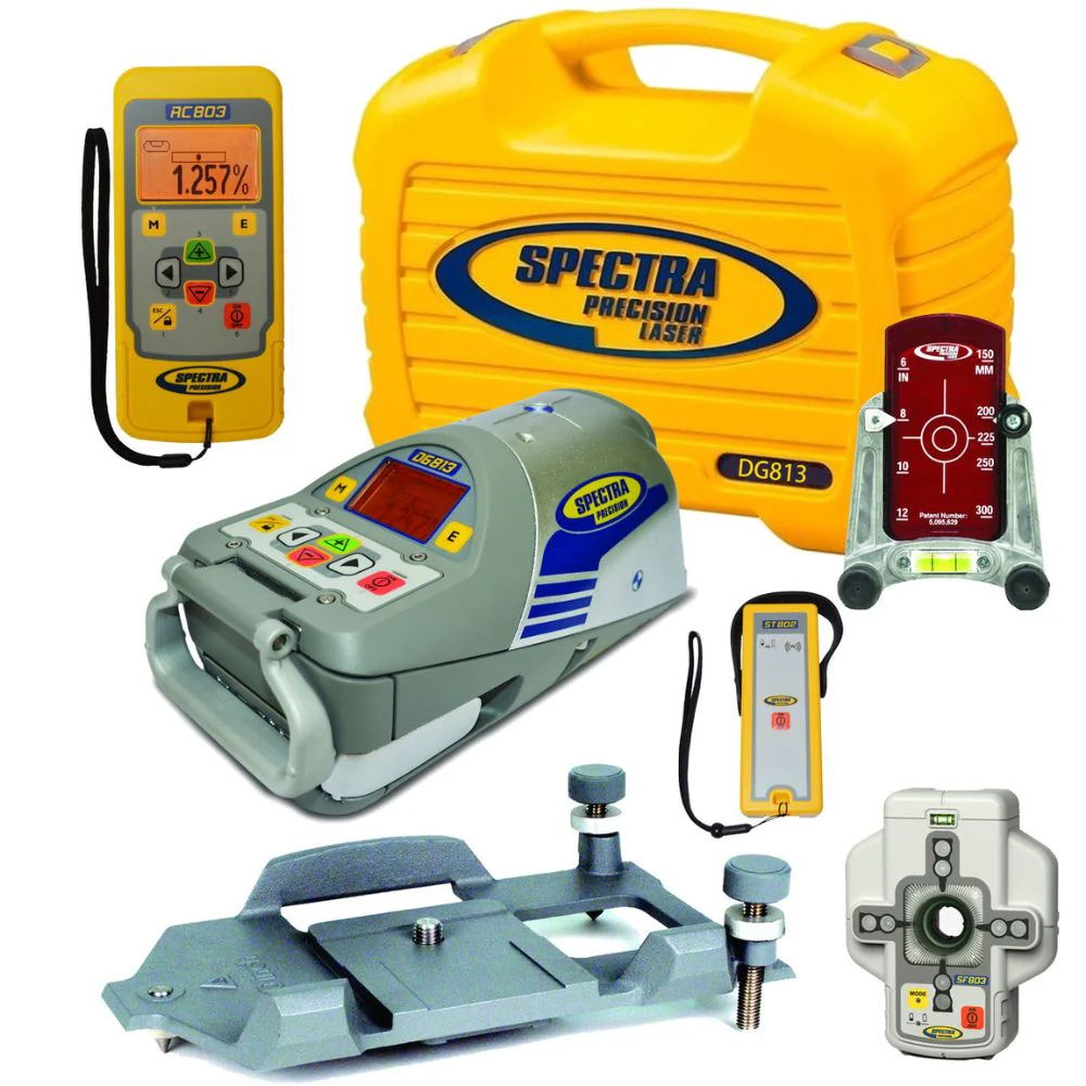 Spectra DG813-3 Pipe Laser with Dialgrade Graphic-Display, Large Pipe Plate, Remote, Spot Finder - Moutools