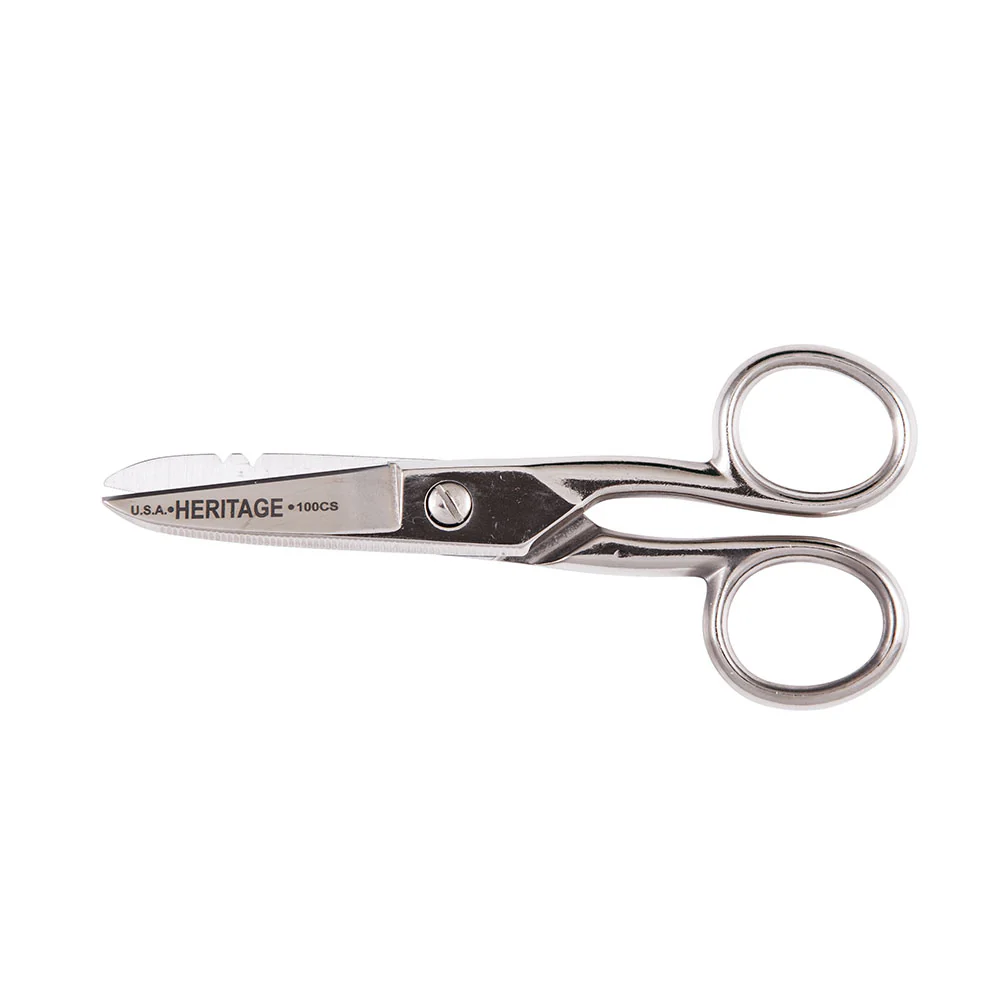 Klein G100CS Electrician Scissor, Stripping Notches, Serrated - Moutools