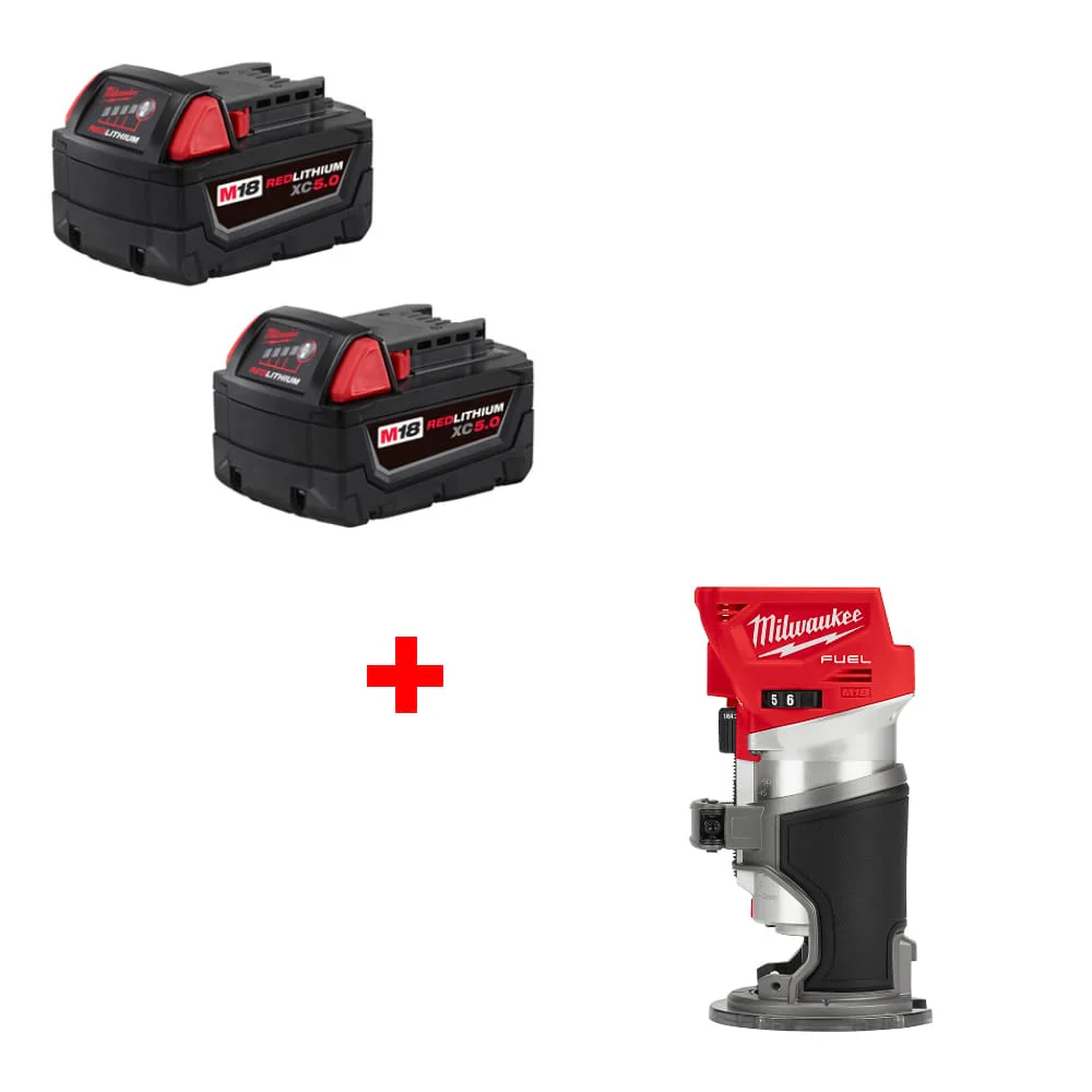 Milwaukee 48-11-1852 M18 XC5.0 Battery 2 Pack w/ FREE 2723-20 M18 FUEL ROUTER - Moutools
