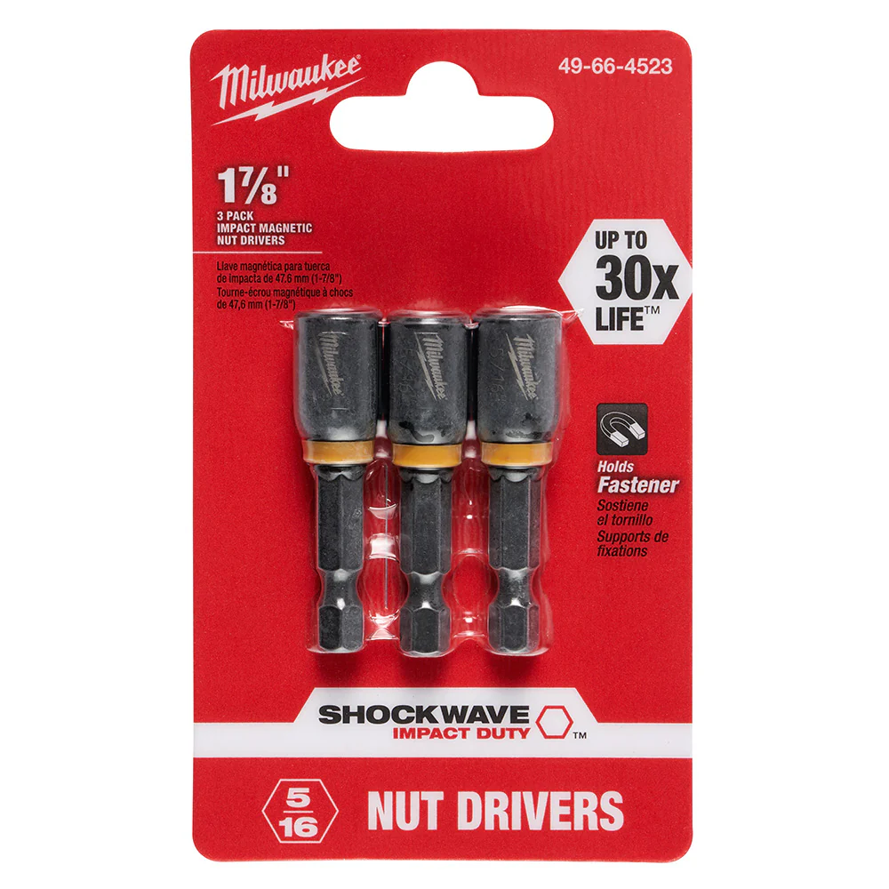 Milwaukee 49-66-4523 SHOCKWAVE 5/16 X 1-7/8 Impact Magnetic Nut Driver 3PK - Moutools