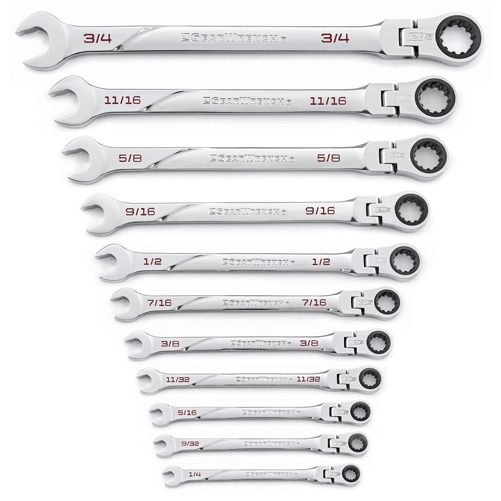 GearWrench 86247 11 Pc. 120XP Universal Spline XL Flex Head Ratcheting Combination SAE Wrench Set - Moutools