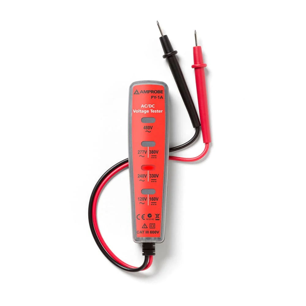 Amprobe 3503229 PY-1A Pocket Size AC/DC Voltage Tester w/ Built-In Test Lead Holder, CAT III Rated - Moutools